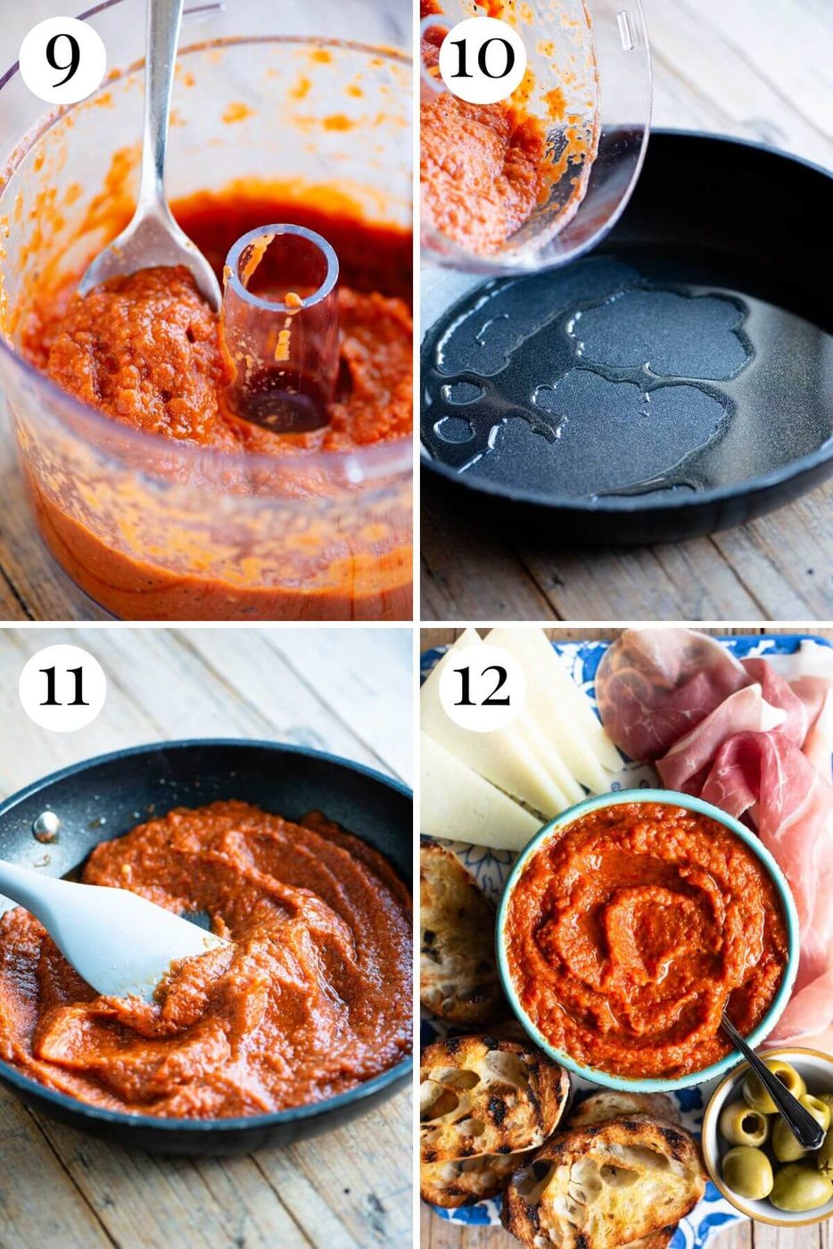 Four photos in a collage showing how to make Ajvar dip.
