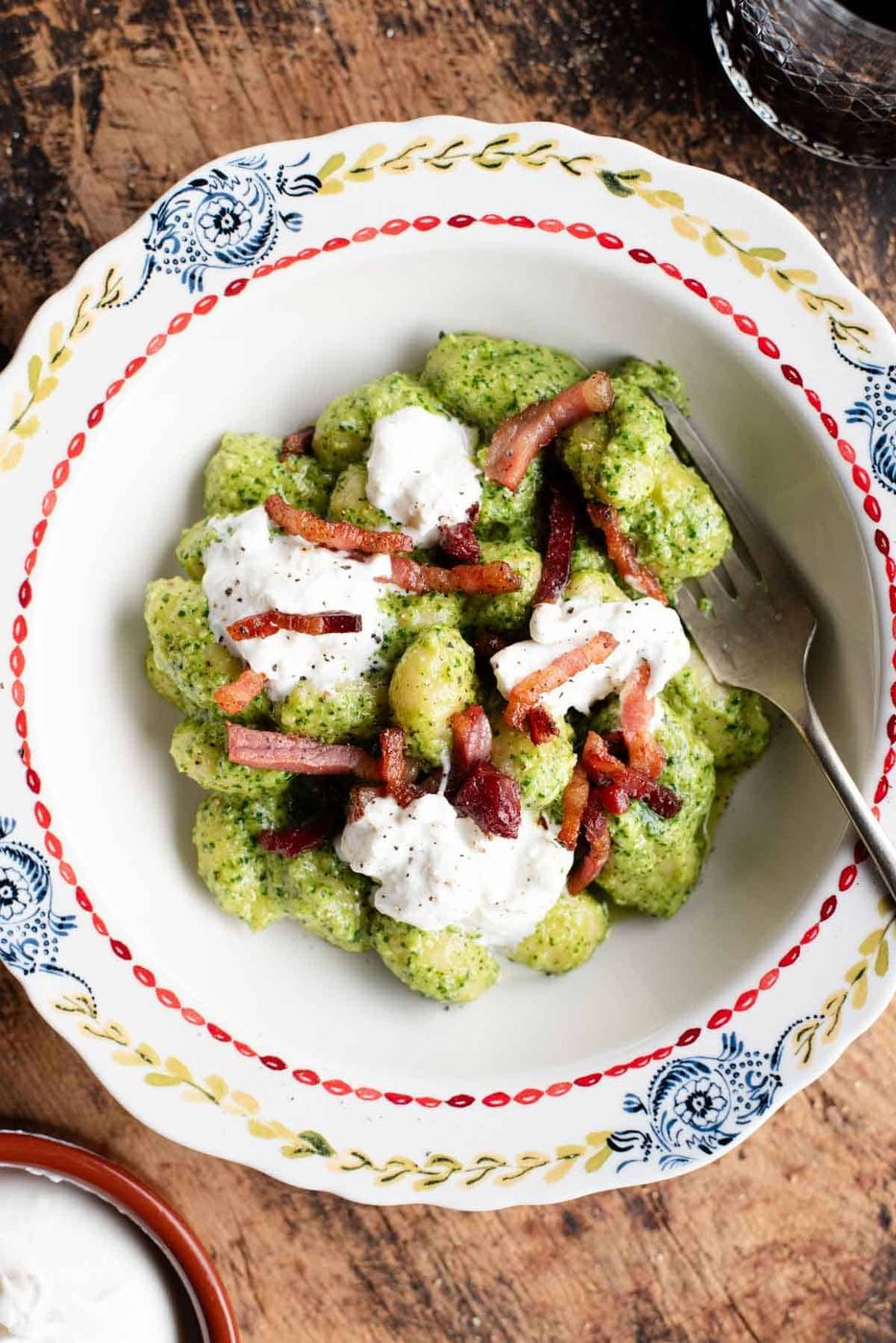 Arugula Pesto Gnocchi, plus Burrata and Pancetta