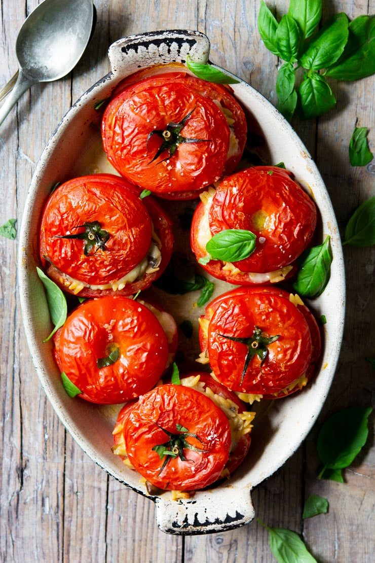 Baked Orzo Stuffed Tomatoes
