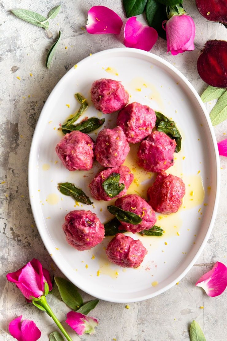 Beetroot Ricotta Gnudi in Sage & Butter