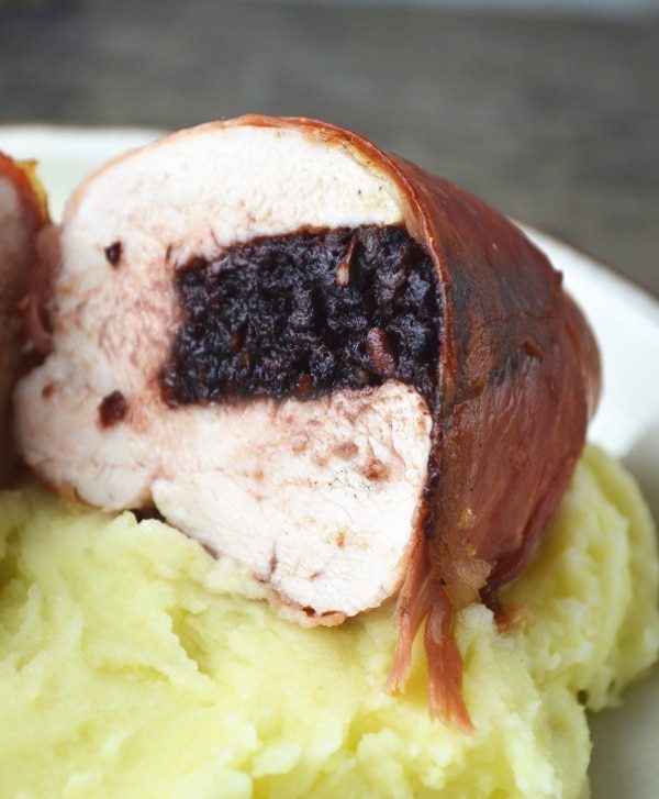 Black Pudding Stuffed Chicken and Cheesy Leeks
