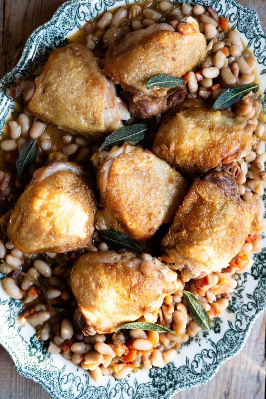 Braised Chicken and Beans, Sage and Pancetta
