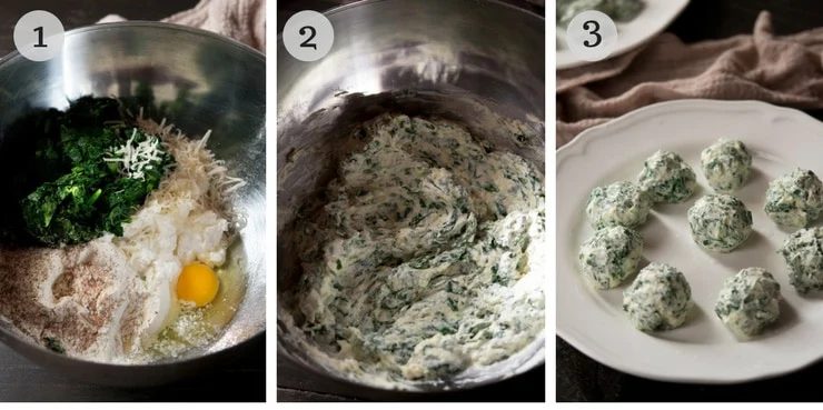 Step by step photos for how to make broccoli rabe and ricotta gnudi