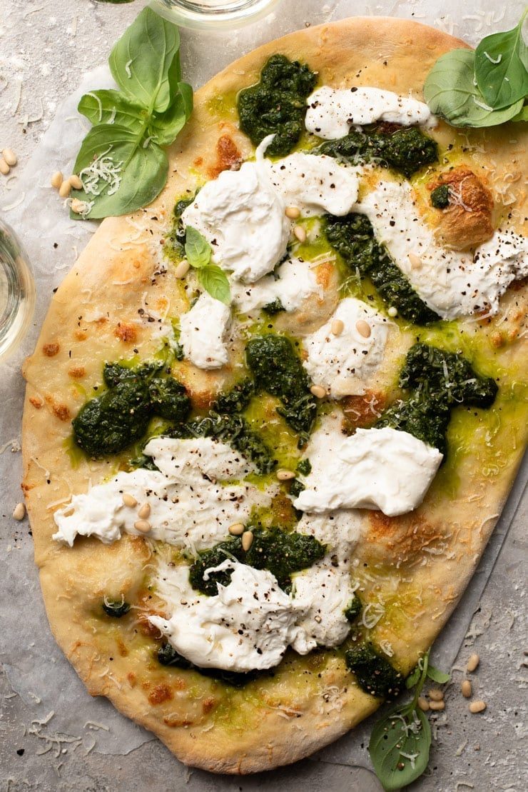 Cheesy Basil Pizza, plus Burrata