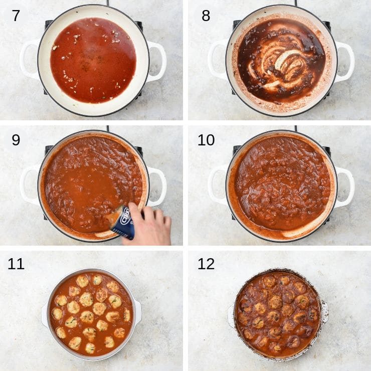 Step by step photos for making baked chicken meatballs in tomato sauce