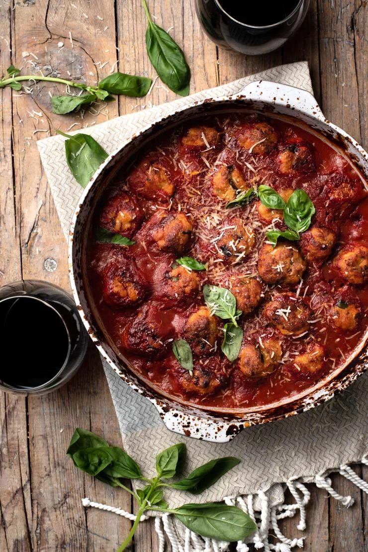 Baked Chicken Meatballs in a Rich Tomato Sauce