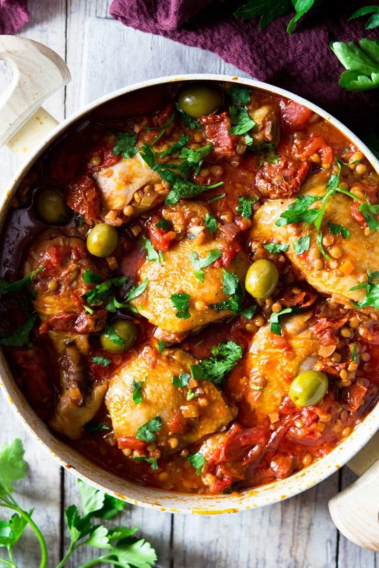 One-Pot Chicken, plus Olives, Tomatoes And Lentils