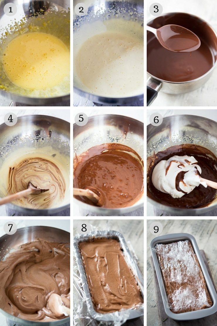 step by step photos for making a Chocolate Semifreddo