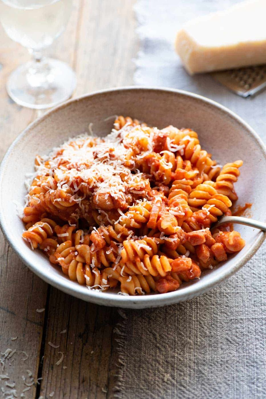 Creamy Tomato Pasta and Pancetta and Shallots