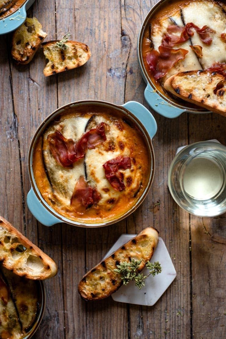 Eggplant Lasagna and Prosciutto and Mozzarella
