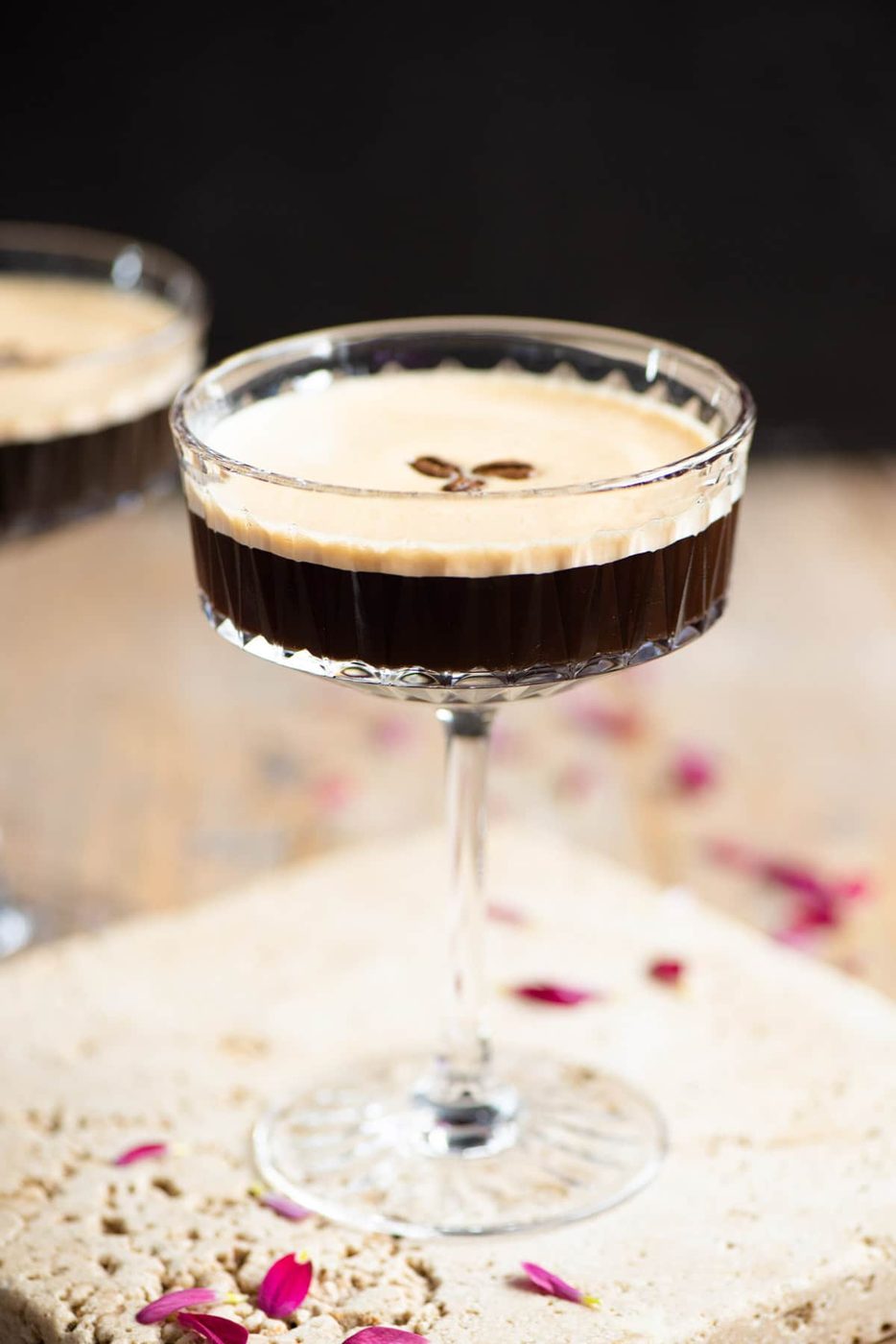 An espresso martini in a cocktail glass