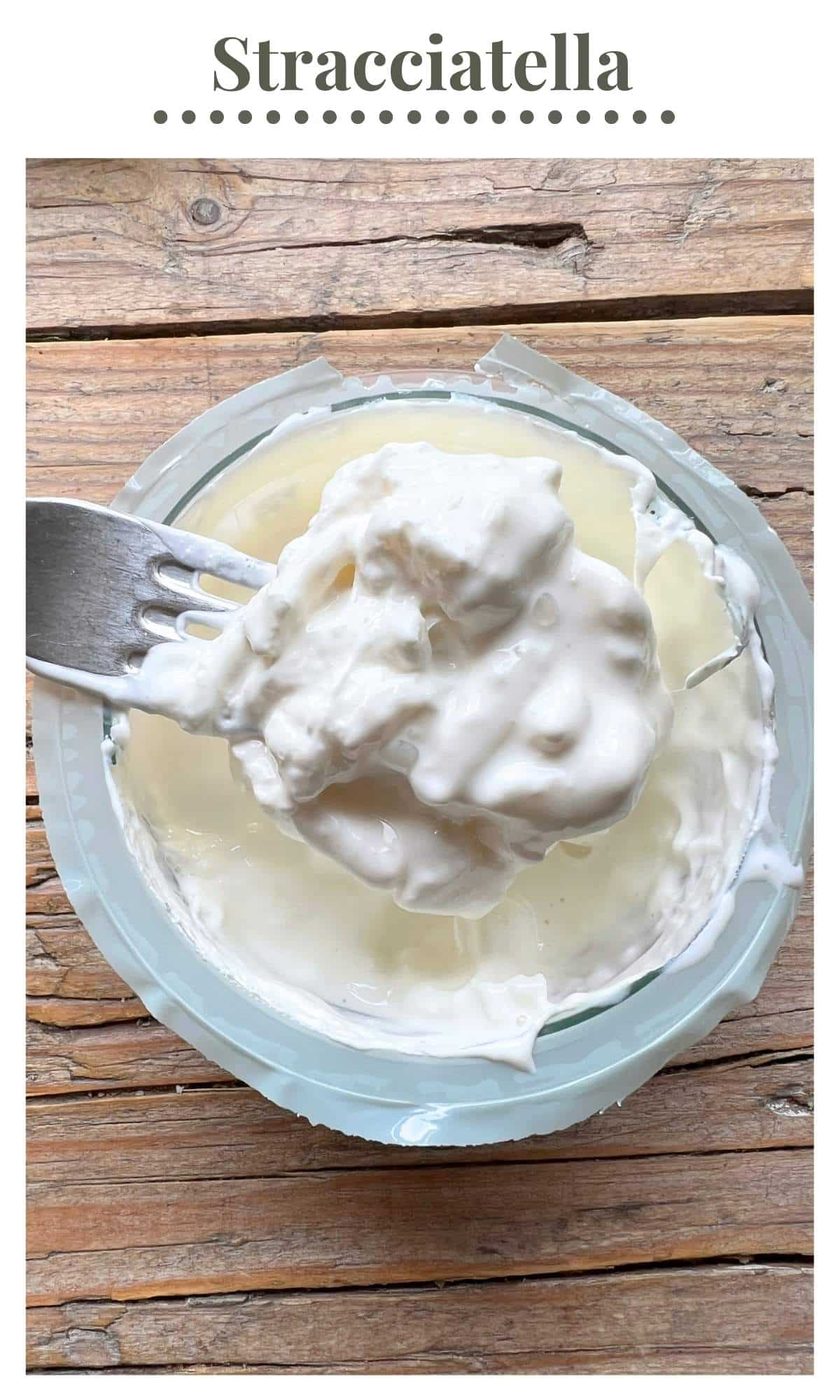 A close up of stracciatella cheese.