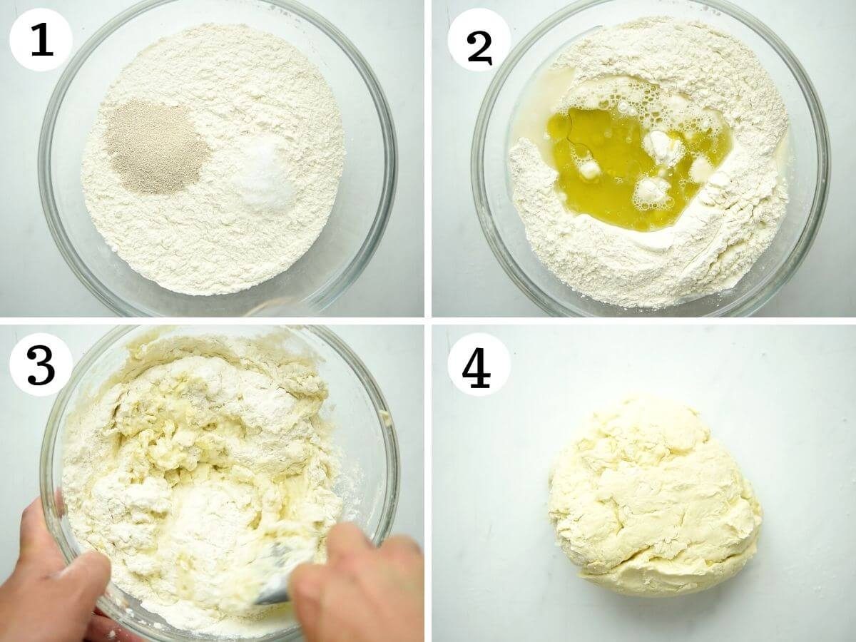 Step by step photos showing how to make focaccia dough