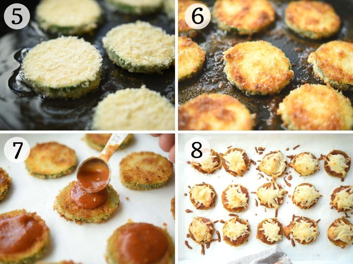 Step by step photos showing how to cook zucchini pizza bites