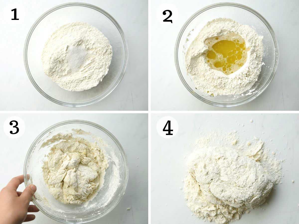 Step by step photos showing how to make breadstick dough