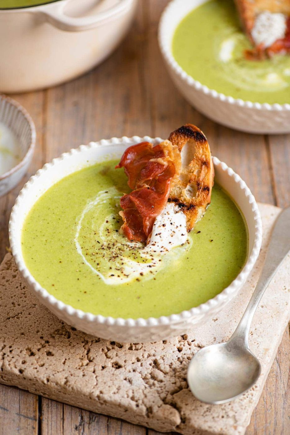 Green Pea Soup and Crispy Prosciutto