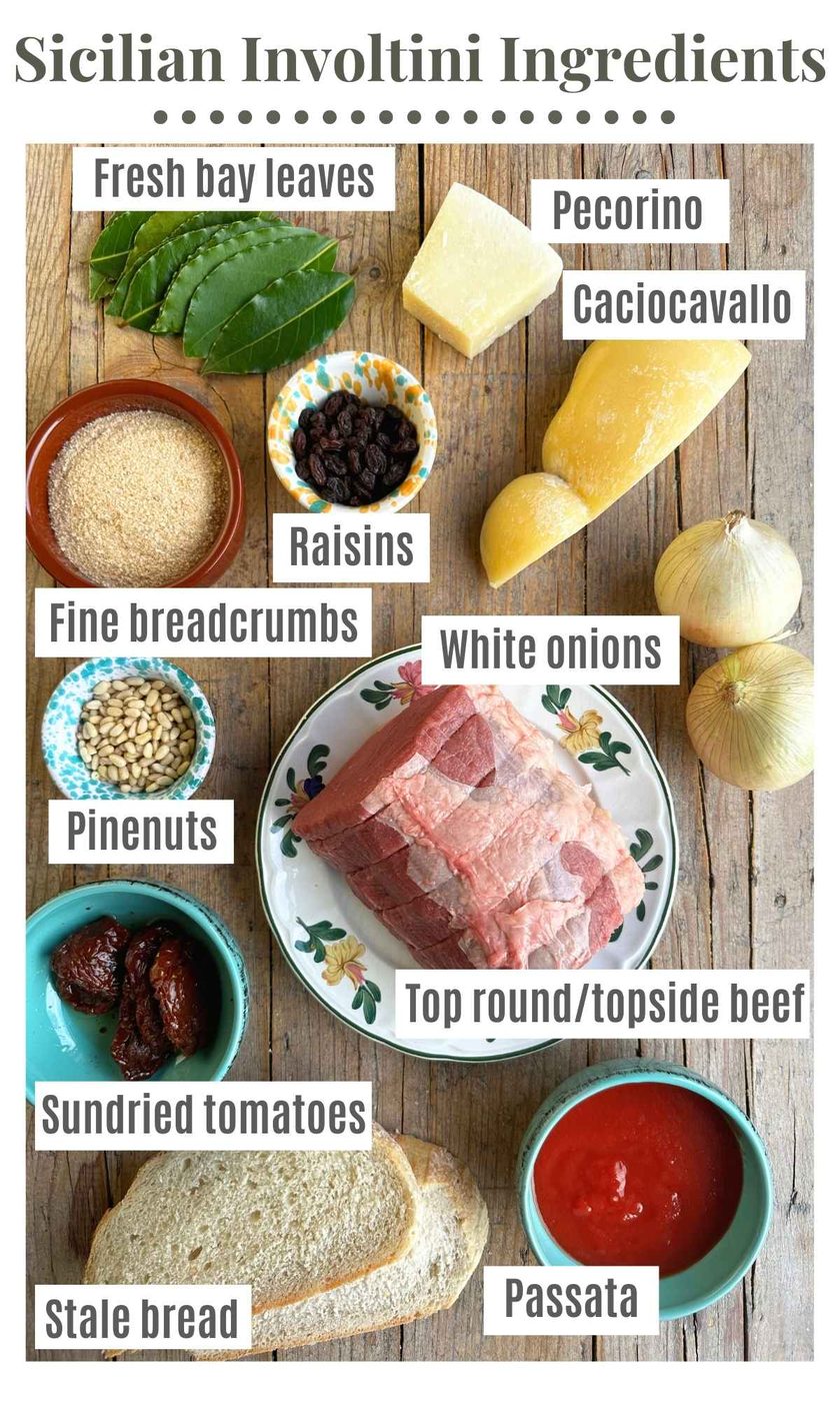 An overhead shot of all the ingredients needed to make Sicilian involtini.