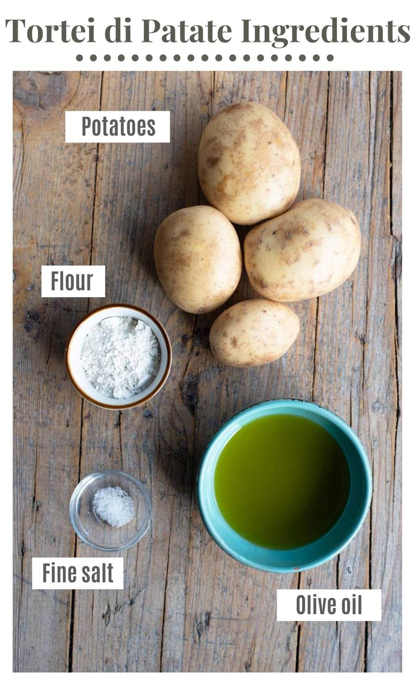 An overhead shot of all the ingredients needed to make Italian Potato Fritters.