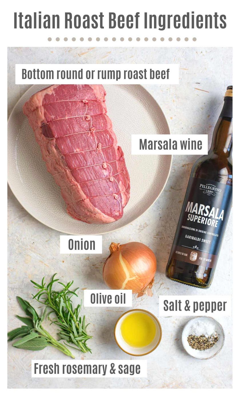 An overhead shot of all the ingredients you need to make Italian roast beef