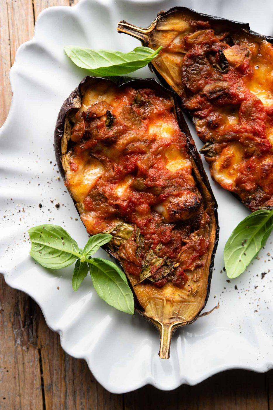 Italian Stuffed Eggplant, Mozzarella and Tomato