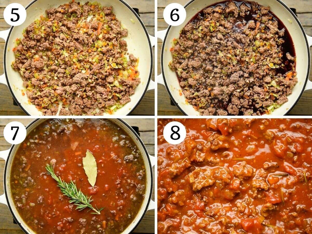 Step by step photos showing how to make lamb ragu