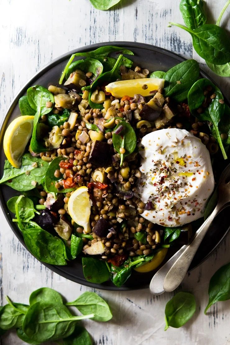 Loaded Lentil Salad, plus Eggplant And Burrata