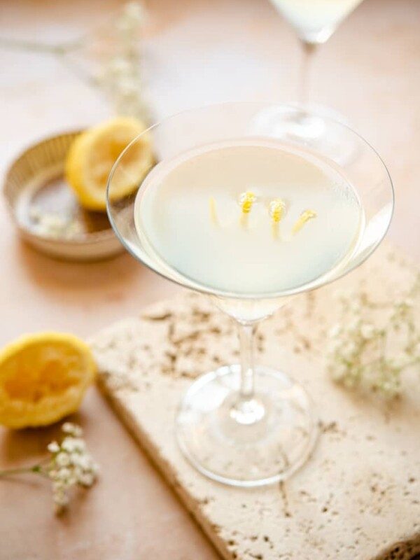 A limoncello martini (lemon drop) in a martini glass