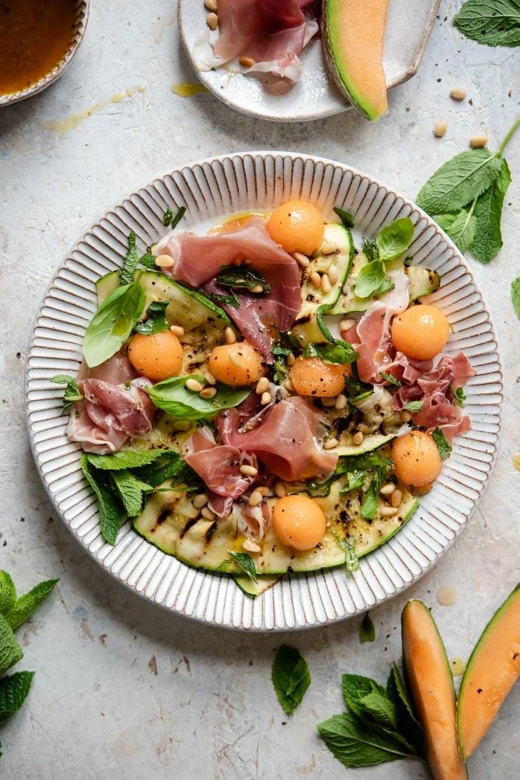 Grilled Zucchini Salad, plus Melon and Prosciutto
