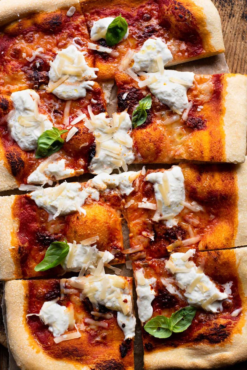 Nduja Pizza, plus Burrata, Parmesan and Basil