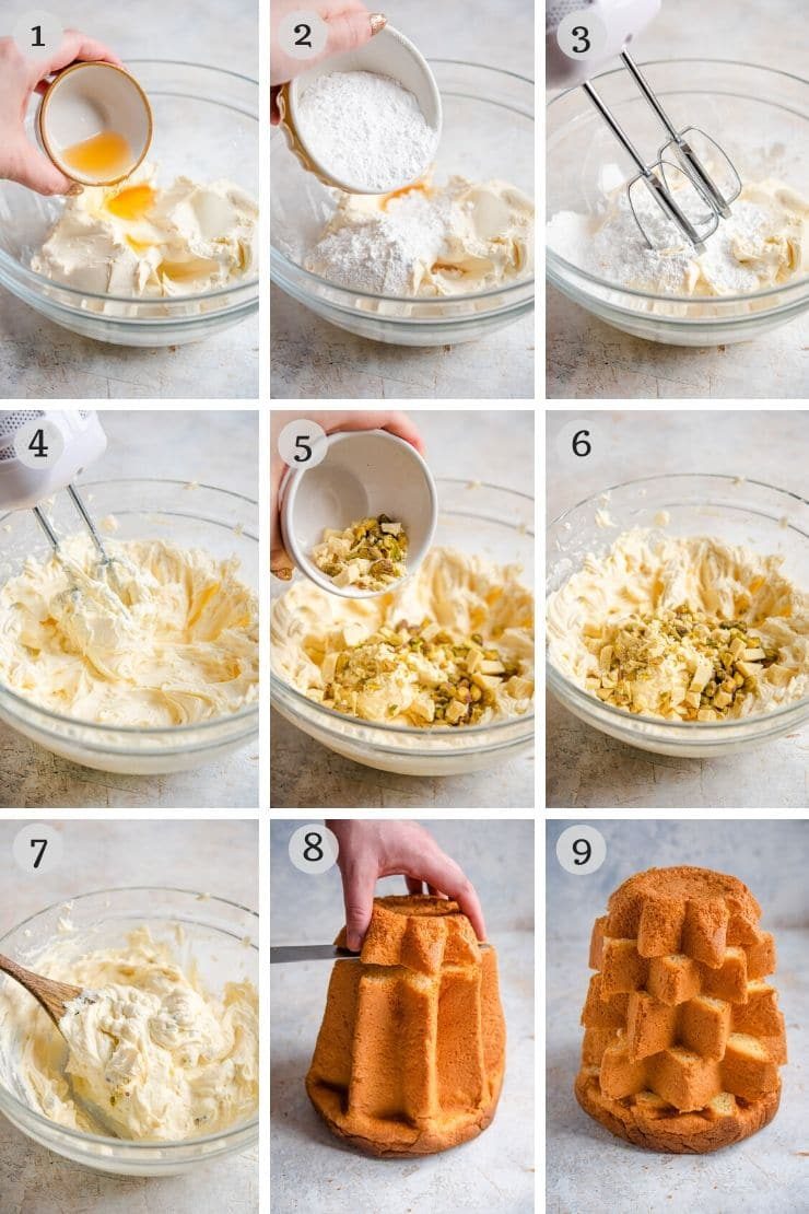 Step by step photos for making a pandoro cake filling