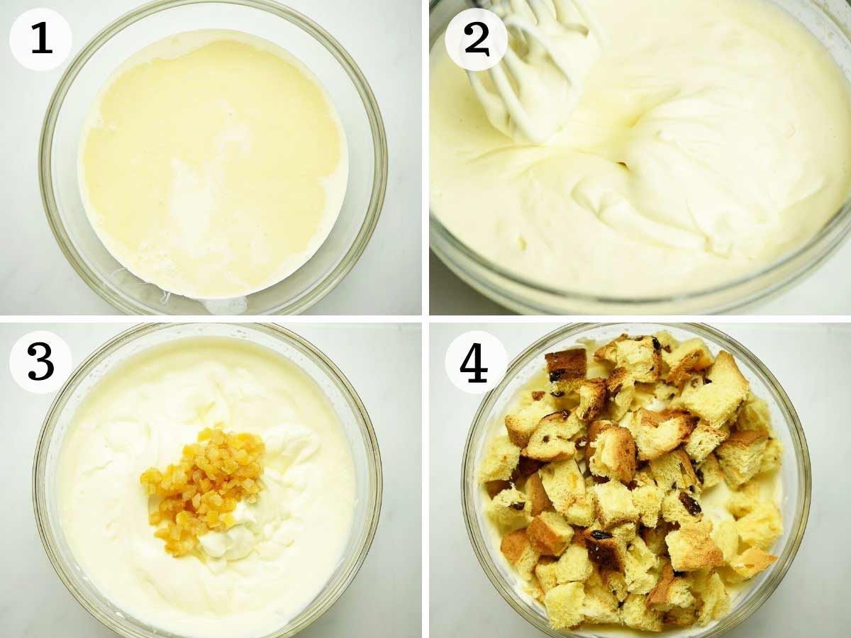 Step by step photos showing how to make panettone ice cream