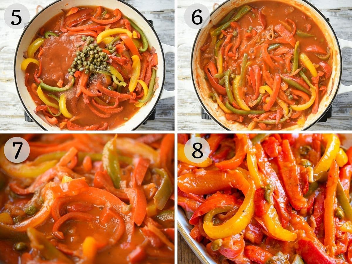 Step by step photos showing how to make peperonata