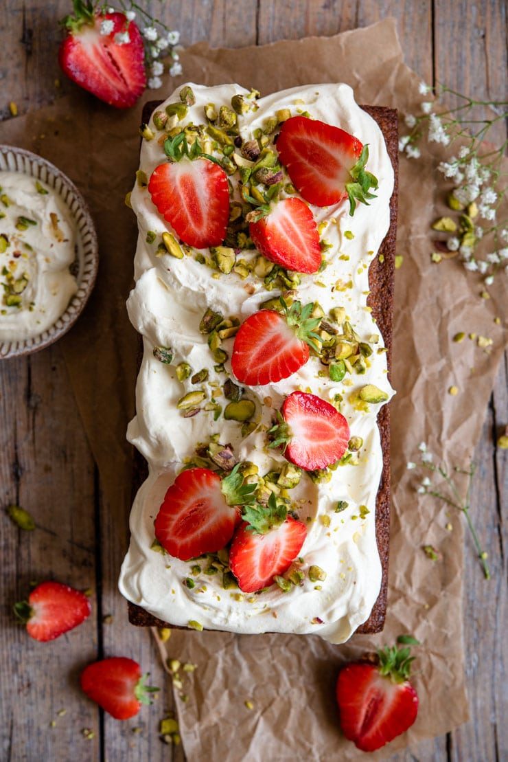 Pistachio Cake and Strawberries & Cream
