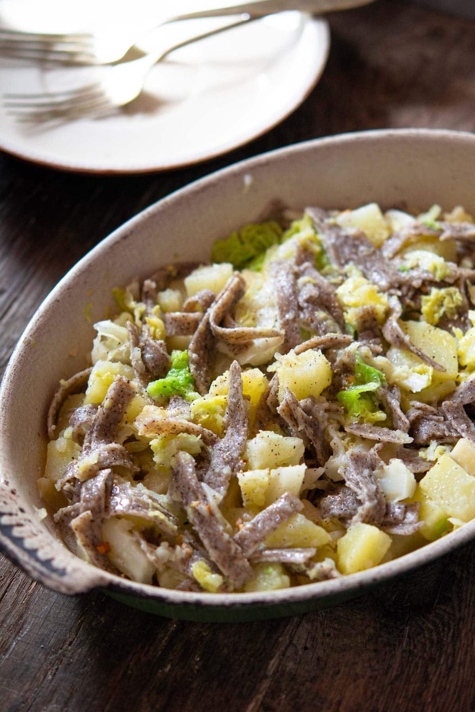 Pizzoccheri Pasta, plus Potatoes and Cabbage
