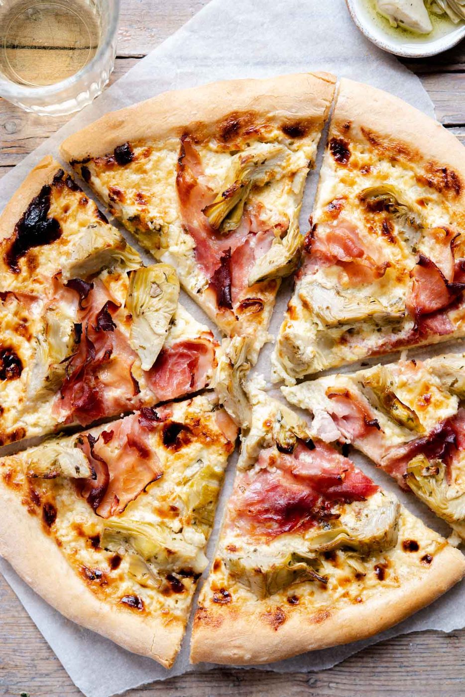 Cheesy Artichoke Pizza, plus Prosciutto Cotto