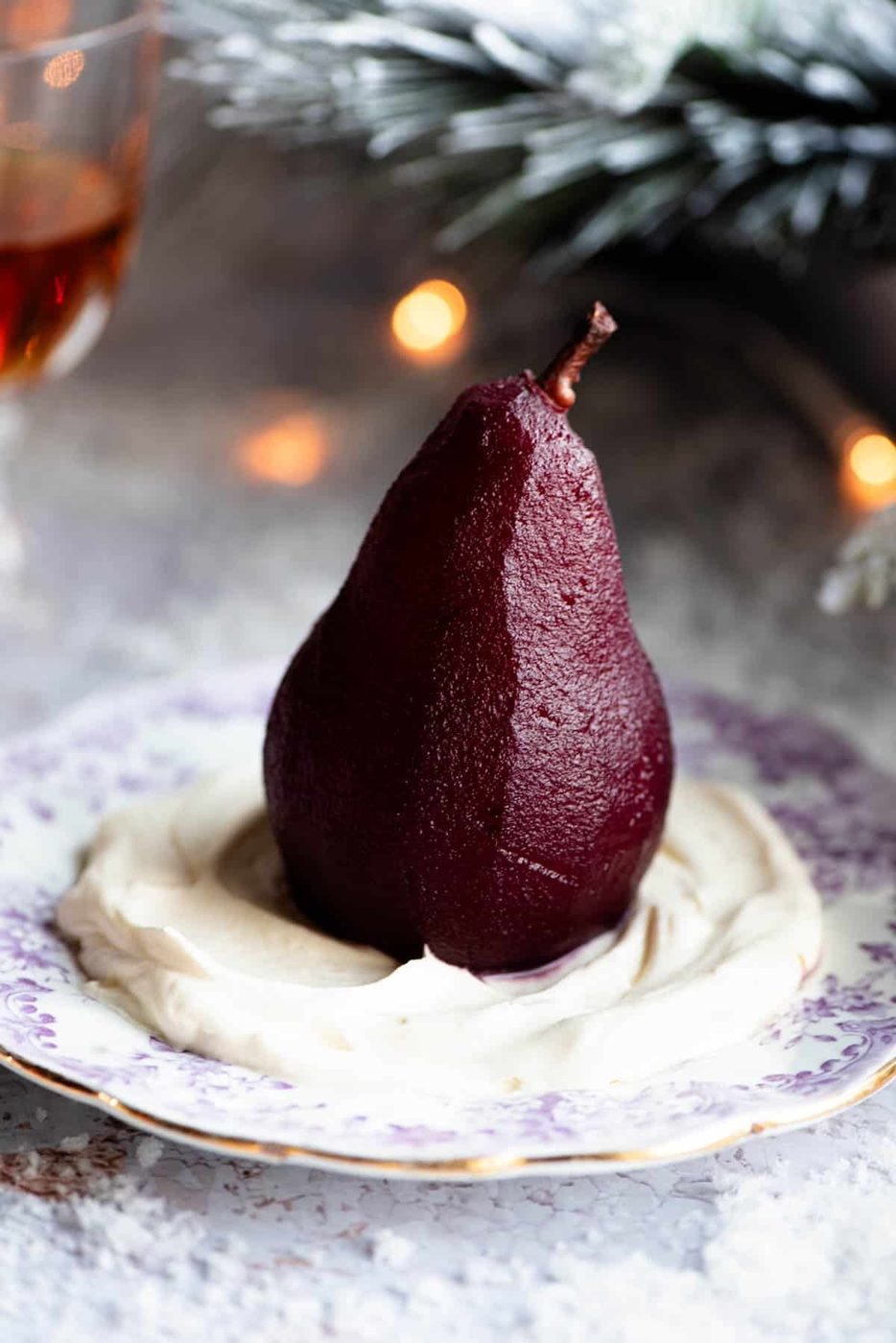 Amaretto Red Wine Poached Pears