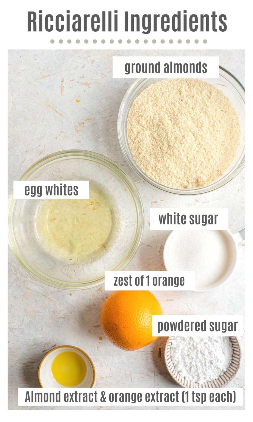 An overhead shot of all the ingredients you need to make Ricciarelli
