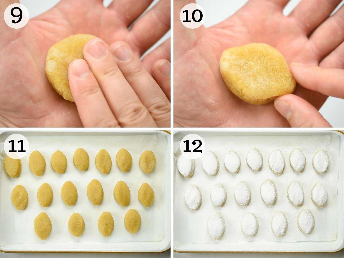 Step by step photos showing how to prepare Ricciarelli cookies for baking