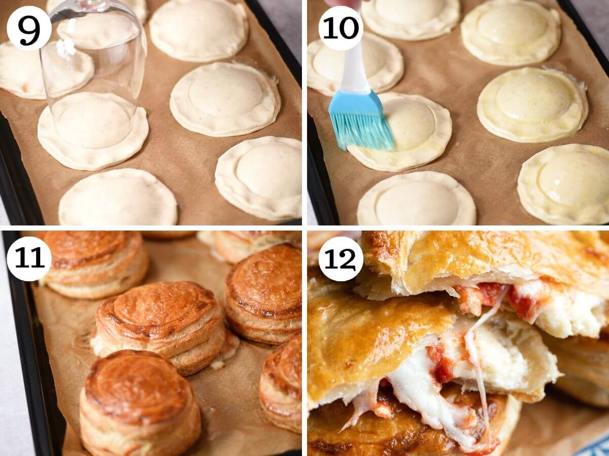 Four photos in a collage showing how to bake Rustici Leccesi.