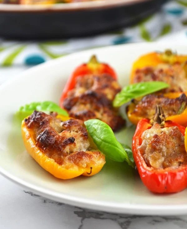 Sausage and Stracchino stuffed sweet mini peppers