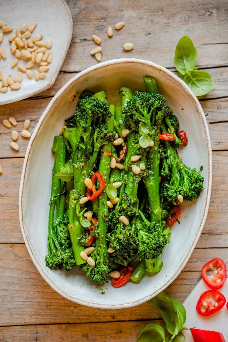Sauteed Broccolini, plus Pesto, Pine Nuts & Chilli