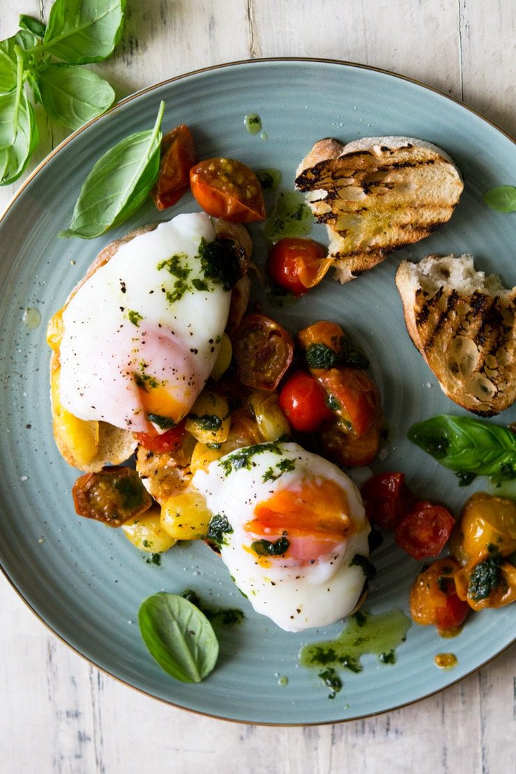 Sauteed Tomato Breakfast Crostini, plus Poached Eggs