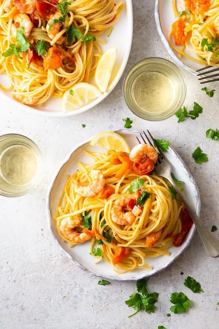Shrimp Linguine and Burst Tomatoes & Parsley