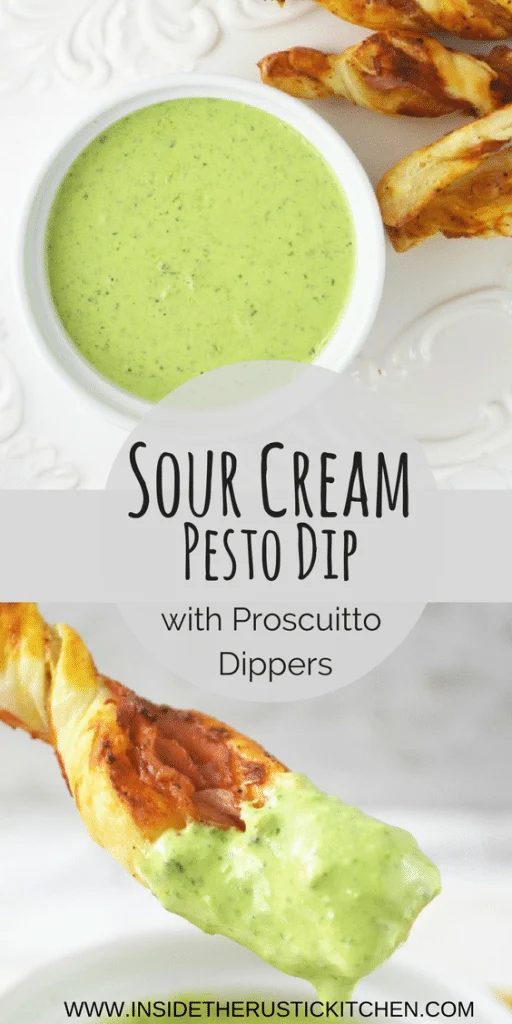 Sour Cream Pesto Dip and Prosciutto Dippers