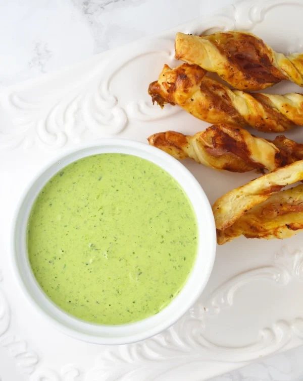 Sour Cream Pesto Dip and Prosciutto Dippers