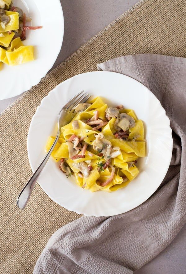 Speck and Mushroom Pappardelle