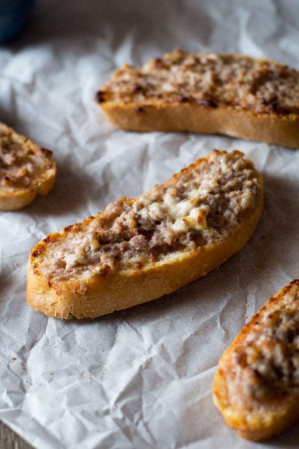 Stracchino and Sausage Crostini