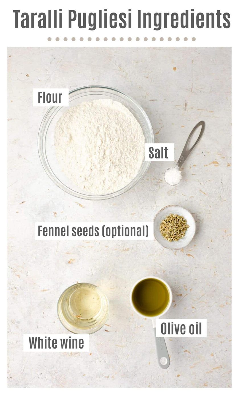 An overhead shot of all the ingredients you need to make Taralli