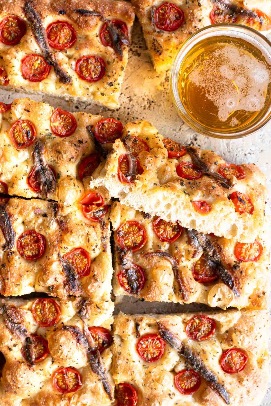 Cherry Tomato Focaccia and Anchovies and Oregano