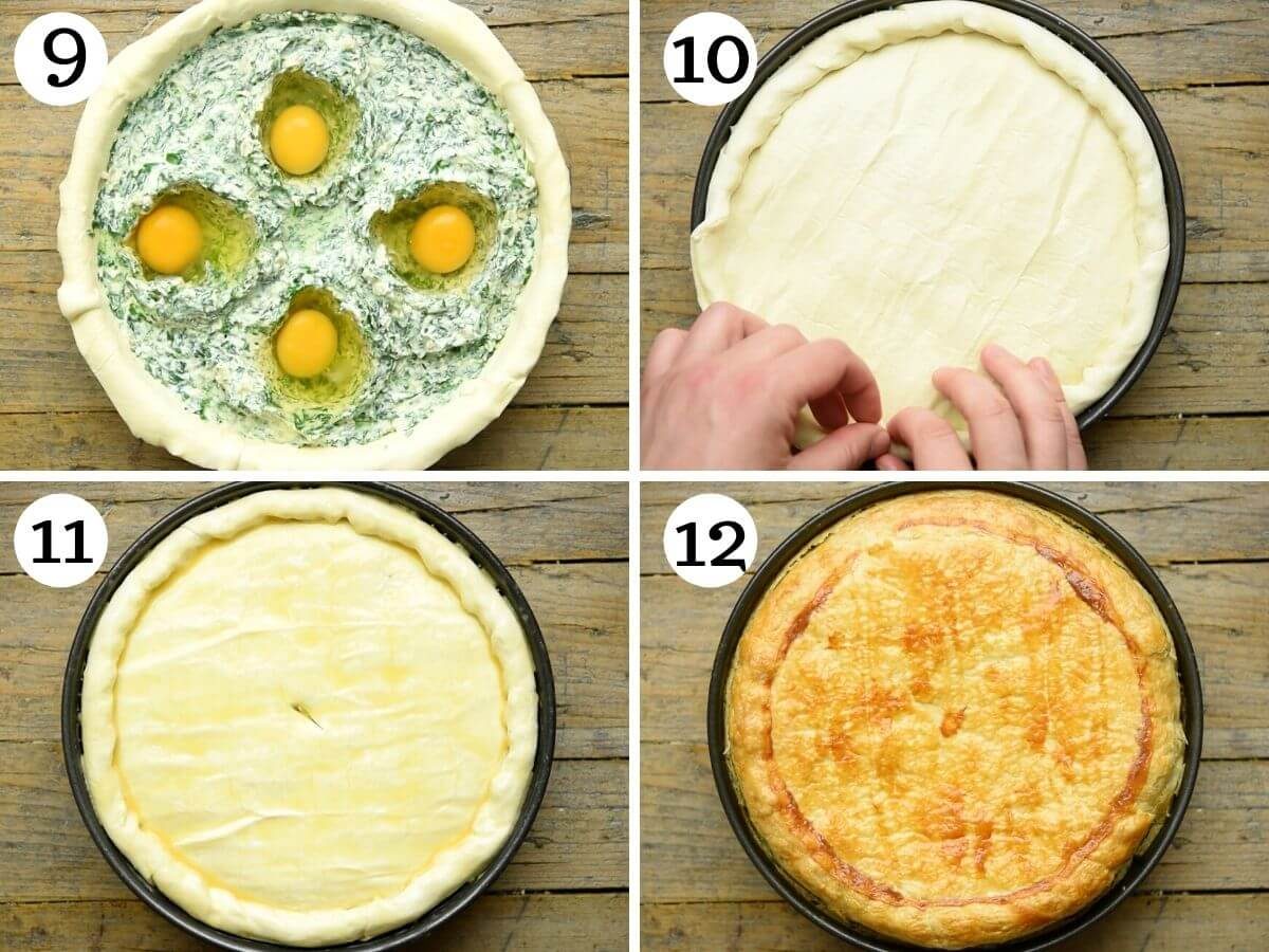 Step by step photos showing how to finish preparing Torta Pasqualina